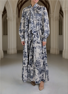 계층 새틴 맥시 원피스 겸손한 의류 여성 디자이너 의류 플러스 사이즈 가벼운 럭셔리 우아한 꽃 무늬 드레스 교회 - Product Image 2