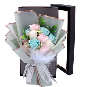 Boîte cadeau de fleurs de savon en forme de rose, bouquet de fleurs éternelles pour la Saint-Valentin, anniversaire, remise de diplôme, avec guirlande lumineuse - Product Image 6