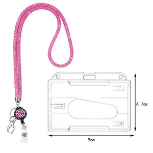 Mobile phone fishing net lanyard, rhinestone-filled <b>ID</b> card buckle, neck strap, easy-pull buckle, retractable name tag pendant, - Product Image 1