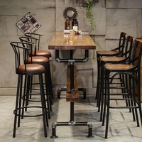 Table haute de bar en bois avec plateau en bois et pieds en métal, pour cuisine, salle à manger, restaurant, mobilier commercial tendance