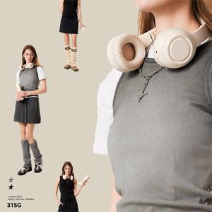 Haut court femme <span class=keywords><strong>Vintage</strong></span> lavé frit couleur remuant sans manches T-shirt teint par pulvérisation transfert de chaleur réservoir gilet - Product Image 1