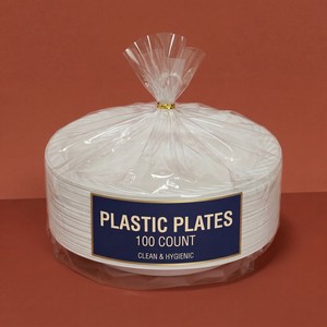 Assiettes jetables écologiques réutilisables en plastique <span class=keywords><strong>noir</strong></span> et blanc pour mariage, couleur pastel haut de gamme, qualité alimentaire, pour fêtes - Product Image 1