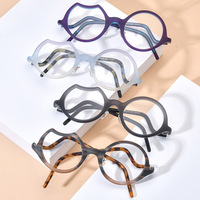 19285 Vente en gros de montures de lunettes rondes en acétate de haute qualité, style tendance unisexe, montures optiques givrées à bordure complète, logo personnalisé OEM