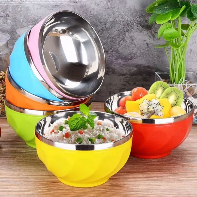 New Anti-scalding Colorful 6pcs Kids Metal Bowl Set 13cm 15cm 17cm Stainless Steel Serving Food Bowl With Lids