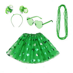 Vestido de Tul en Capas para Niñas y Mujeres, Traje Irlandés del Día de San Patricio para Bebés y Niñas Pequeñas con Diademas, Gafas y Collar, 4 Piezas - Product Image 4