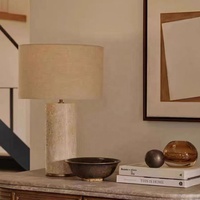 Lampe de table en travertin style Wabi Sabi, éclairage design pour chambre d'hôtel, lampe de chevet avec abat-jour en tissu, à brancher
