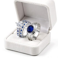 Ensemble de bagues classiques pour couple, grande bague homme en zircon bleu brillant avec accent en zircon bleu et blanc, bague de mariage audacieuse pour femme, bague empilable
