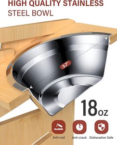 Atacado Elevated Dog Bowls Ajustável Raised Dog <span class=keywords><strong>Bowl</strong></span> <span class=keywords><strong>Stand</strong></span> para cachorro pequeno e gatos Bamboo <span class=keywords><strong>Pet</strong></span> Food Feeder com 2 tigelas - Product Image 4