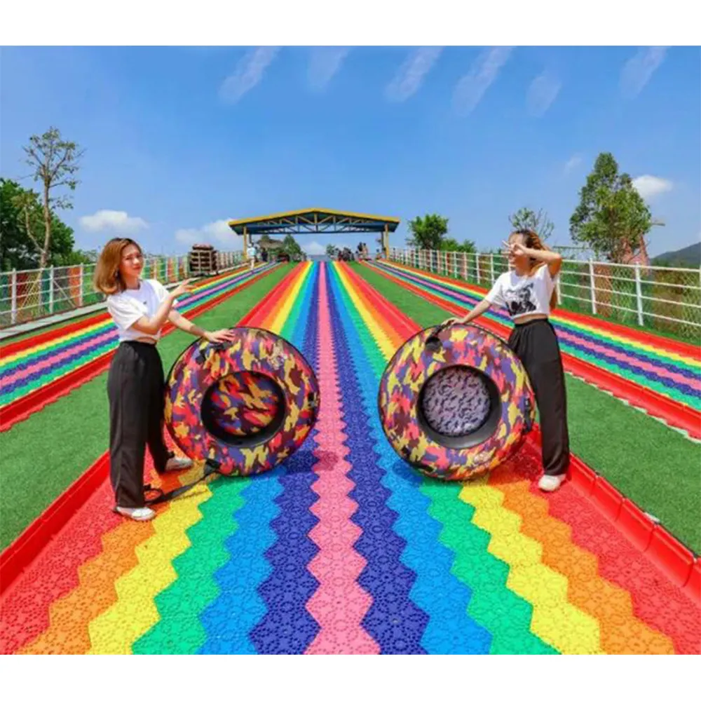 Tobogán de arcoíris personalizado, estera de esquí seca, azulejo hexagonal de plástico para exteriores, parque infantil con tubos de nieve