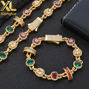 Hip Hop Luxury <b>Copper</b> Jewelry Set Iced Out Link <b>Bracelet</b> Chain Set Men Women Claw Setting - Product Image 1