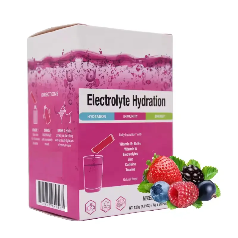 Harga pabrik Vegan harian elektrolit minuman 20 Stickpacks hidrasi energi elektrolit minuman bubuk suplemen