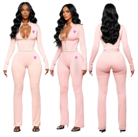 Ensemble deux pièces pour femme, veste courte zippée unie en coton et élasthanne, pantalon évasé, respirant, décontracté, pour tous les jours