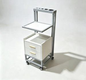 Chariot de Salon Mobile Simple avec 5 Emplacements pour Outils, 2 Tiroirs, Doré et Noir, Chariot Roulant pour Coiffeur, Barbier, Spa - Product Image 4