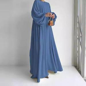 Modesto signore Abaya Set semplice sbuffo manica a palloncino <span class=keywords><strong>lungo</strong></span> lavoro <span class=keywords><strong>etnico</strong></span> Khimar tessuto di seta <span class=keywords><strong>abito</strong></span> musulmano per la primavera - Product Image 3