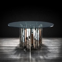 Table à manger ronde rotative en verre trempé de design moderne personnalisée en chrome, argent, or, durable et élégante