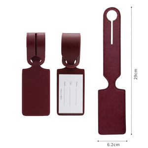 Étiquette de bagage en cuir PU rouge bordeaux avec logo gaufré avion, sangle en cuir intégrée et fenêtre pour carte d'identité, pour valise de voyage - Product Image 3