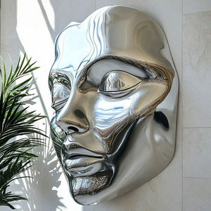 Scultura Contemporanea in Metallo 3D a Forma di Viso Femminile, Scultura Astratta in Acciaio Inossidabile da Parete, Statua del Viso per Esterni - Product Image 5