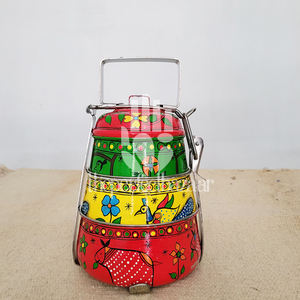 Boîte à lunch de luxe en acier inoxydable, chauffable, peinte à la main, à deux niveaux, portable, compatible lave-vaisselle, 2 compartiments - Product Image 4