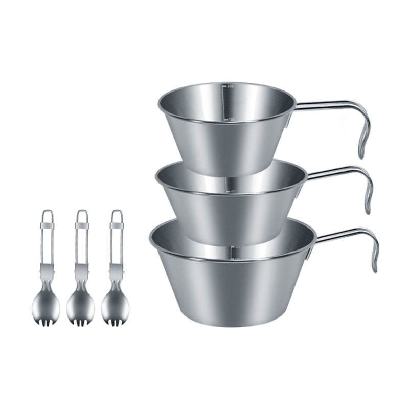 Outdoor Camping Furniture Stainless Steel Bowl Spoon 6pcs Set Self-driving Travel Portable Hanging Bowl Tableware Set