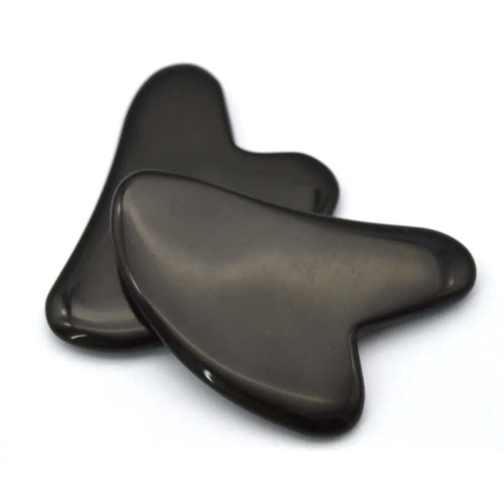 หยกธรรมชาติสีดำ Obsidian Gua Sha อุปกรณ์นวดสีดำออบซิเดียนกัวชารูปหัวใจสำหรับสปาผ่อนคลายการทำสมาธิออบซิเดียน