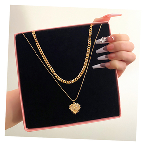 VKME kalung Multi lapis wanita, perhiasan kalung Multi lapis hati modis untuk wanita - Product Image 1