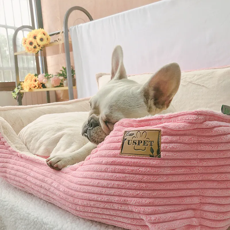 제조사 사용자 정의 부드러운 편안한 이동식 빨 귀여운 럭셔리 두꺼운 코듀로이 내구성 진정 작은 애완 동물 소파 침대 개 침대
