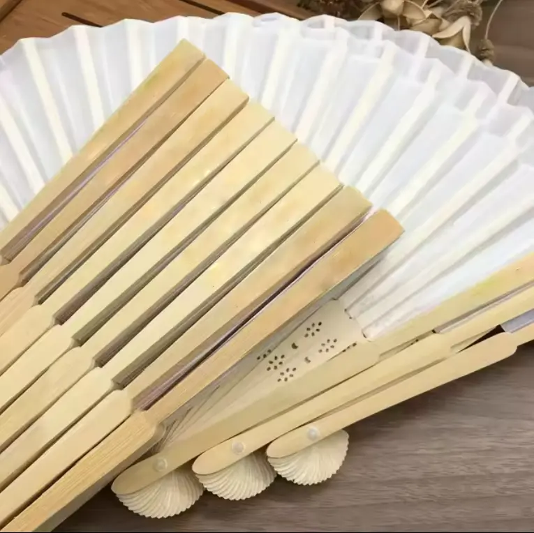 Топ-рейтинг из бамбуковой бумаги, шелк, белый свадебный японский логотип с принтом, свадебные ручные вееры