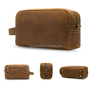 Bolsa de Cosméticos de Viaje de Cuero Crazy Horse Marrón Vintage Grande y Duradera de Primera Calidad para Hombre con Cierre de Cremallera y Asa Suave - Product Image 4