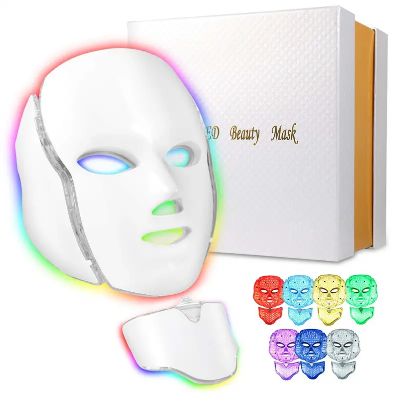 뷰티 케어 스킨 광자 회춘 얼굴 및 목 얼굴 마스크 EMS 7 색 LED 라이트 페이셜 마스크