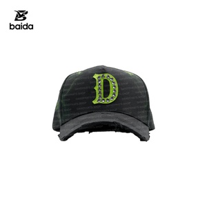 Sombrero G5 Gorras Dandy Hats Halloween Gorras de béisbol deportivas de gamuza Dobby con bordado de diamantes de imitación 'LA' y diseño desgastado - Product Image 4
