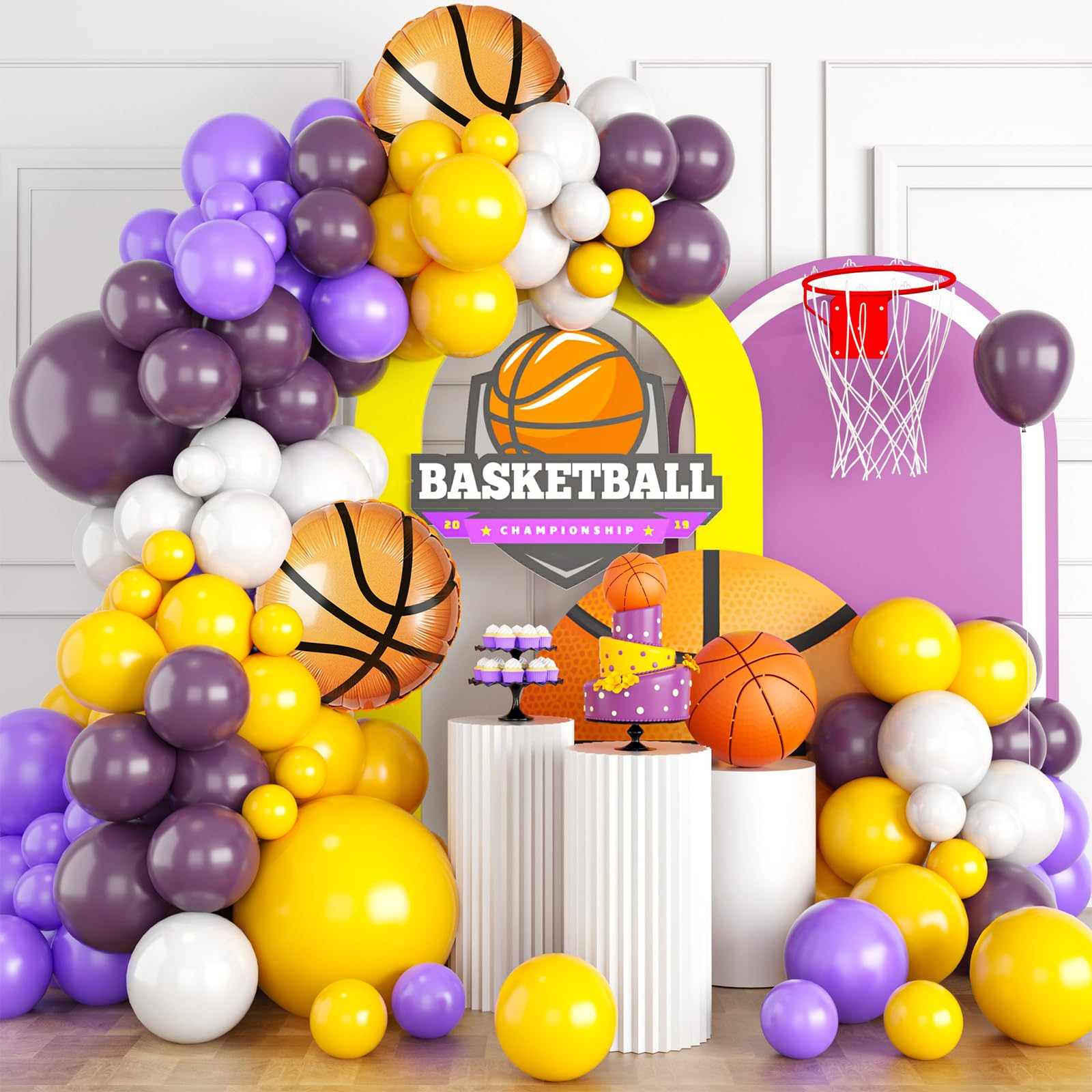 ballon de basket jaune et violet