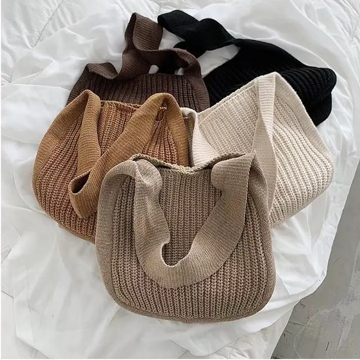 Wholesale Hot Sale Knitted Bag Fashion Winter Wool Polyester Shoulder Crochet Bags For Women