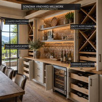 Armoire et étagère à vin écologiques en chêne, style ferme moderne personnalisé, pour la villa du vignoble de la Vallée de Sonoma