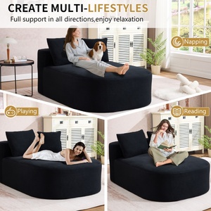 Chaise longue <span class=keywords><strong>convertible</strong></span> à assise large, en velours côtelé, pour intérieur, avec assise profonde surdimensionnée, deux coussins doux, canapé-<span class=keywords><strong>lit</strong></span> sans structure, noir - Product Image 6