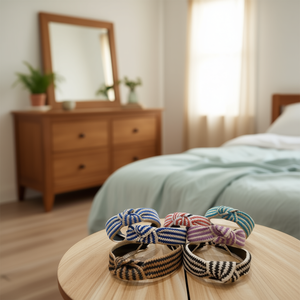 Bandeau noué bicolore Angelina en coton élastique rayé avec nœud pour femme, accessoire de mode décontracté pour cheveux - Product Image 4