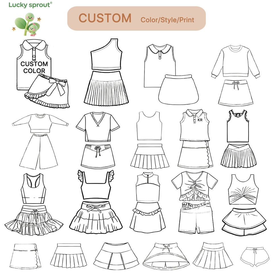 Custom Kids Girl Hooded Short Sleeved Scallop Skirt Sets Solid Print ...