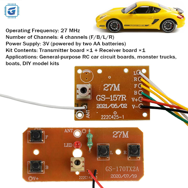 4-Channel Remote Control Transmitter and Receiver PCB Board Kit, Toy Car Control Board Electronic Component Mainboard Module