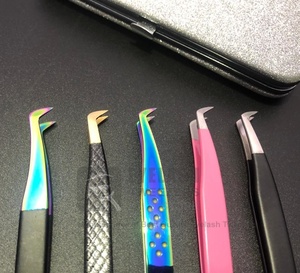 Pince à cils en acier inoxydable durable ronde de type L Volume russe Extension de cils pointe en fibre de beauté pince à épiler à botte pointue - Product Image 3