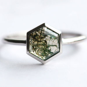 Bague vintage en argent plaqué or rose 18 carats S925, cristal d'agate verte mousse, bijoux de qualité supérieure, fabrication d'usine - Product Image 1