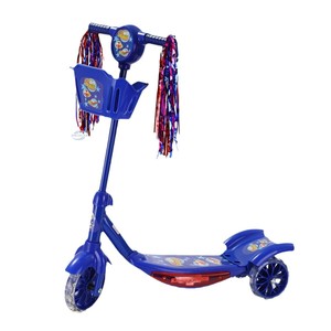 Trottinette bleue pour enfants avec lumières et panier pour jouer en extérieur, 3-6 ans, trottinette en plastique à deux roues avec frein arrière - Product Image 5