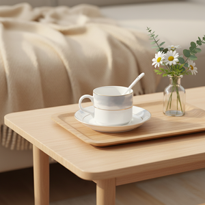 Juego de Taza y Platillo de Porcelana Fina con Borde Dorado Estilo Oxford, con Cuchara, Ecológico, Clásico Europeo, para Uso en Hoteles - Product Image 6