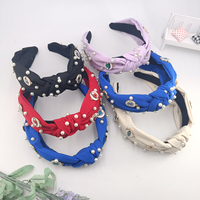Serre-têtes en tissu et plastique de 6,5 cm de large avec perles et œil porte-bonheur, accessoires de coiffure scintillants pour Halloween, fêtes et cosplay
