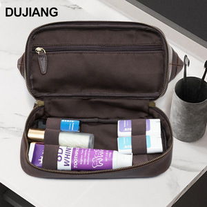 Genuine Leather <b>Toiletry</b> Bag Rectangle Brown Soft Handle Solid Color Men's Clutch <b>Storage</b> Bag Everyday Use - Product Image 4