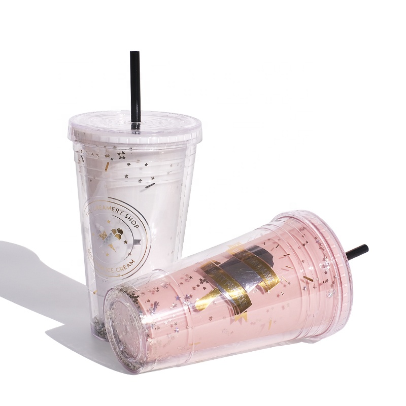 Пластиковые чашки Girlwill для мороженого с двойными стенками и соломинкой, кружки для напитков, для молока, чая и кофе, с логотипом на заказ, стакан для воды, оптовая продажа