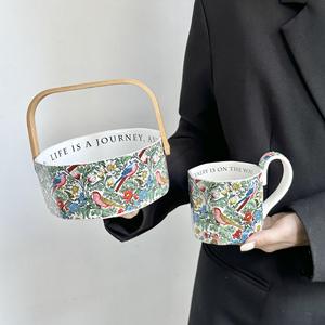 Tasse en céramique créative motif fleurs et oiseaux, plateau à fruits, panier à fruits portable, plat à collations pour salon, plat à fruits secs, petit cadeau - Product Image 5