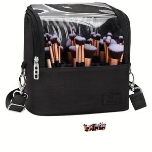 For <b>Professional</b> Large <b>Makeup</b> Brush <b>Case</b> Zipper Blank Adjustable Divider Stand-up Cosmetic Bag Travel Cup Artist Storage - Product Image 4