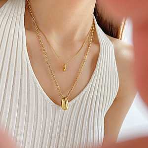 Collares de Cadena de Eslabones de Dos Capas, Chapados en Oro de 18K, de Acero Inoxidable 316L, Hipoalergénicos, de Aleación de Zinc, Joyería de Moda de Lujo - Product Image 2