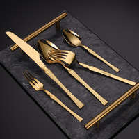 Ensemble de couverts en acier inoxydable de luxe, 24 pièces, finition miroir dorée, manche martelé, pour mariage, hôtel, dîner