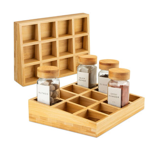 Bamboo <b>Spice</b> <b>Rack</b> Square Multi Compartment Storage Organizer <b>For</b> Kitchen Countertop Standing Type - Product Image 1