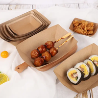 Plateau à sushi jetable en papier kraft avec logo personnalisé, boîte marron pour aliments et bateaux